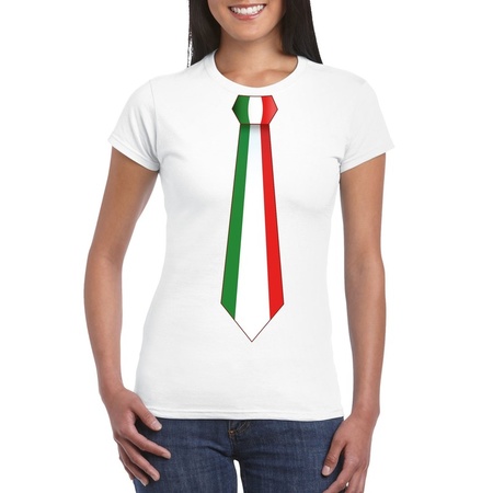 Wit t-shirt met Italie vlag stropdas dames