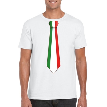 Wit t-shirt met Italie vlag stropdas heren