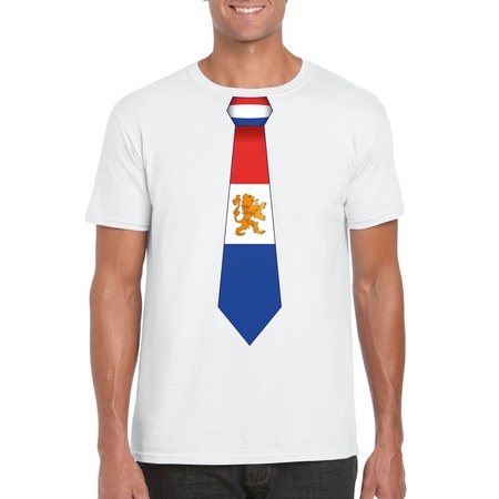 Wit t-shirt met Nederland vlag stropdas heren