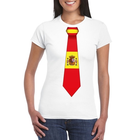 Wit t-shirt met Spanje vlag stropdas dames