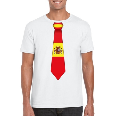 Wit t-shirt met Spanje vlag stropdas heren