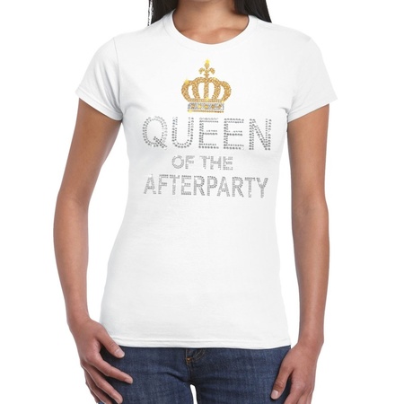 Wit Toppers Queen of the afterparty glitter t-shirt dames