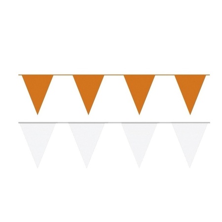 Witte/Oranje feest punt vlaggetjes pakket 120 meter
