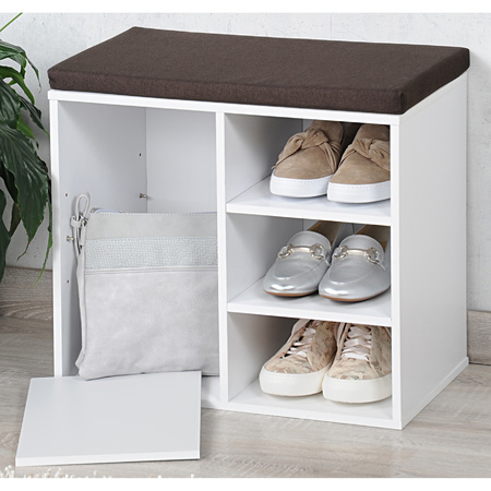Witte schoenenkast/schoenenrek bankje 29 x 48 x 51 cm met zitkussen