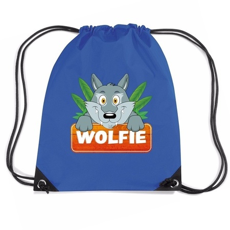 Wolfie de Wolf rugtas / gymtas blauw voor kinderen