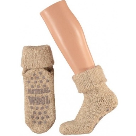Wollen huis sokken anti-slip voor kinderen beige maat 23-26