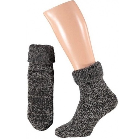 Wollen huis sokken anti-slip voor kinderen zwart maat 23-26