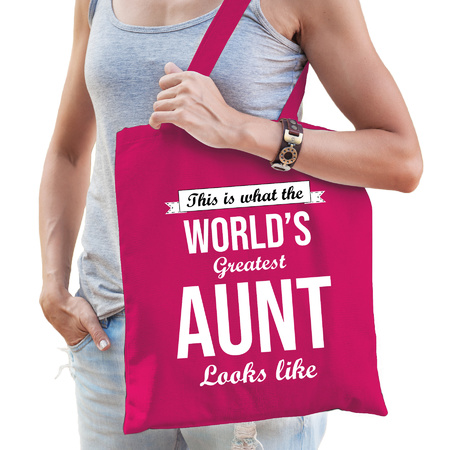 Worlds greatest AUNT present bag pink for women