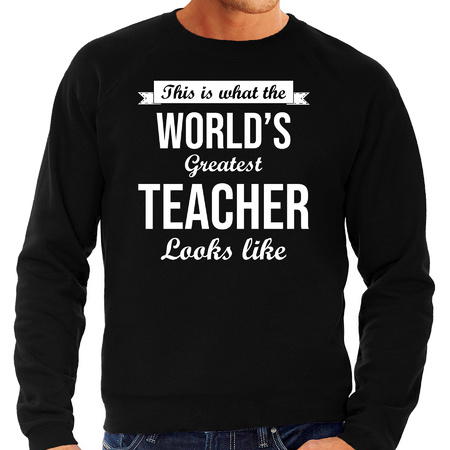 Worlds greatest teacher cadeau sweater zwart voor heren