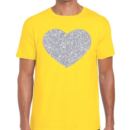 Zilver hart glitter fun t-shirt geel heren