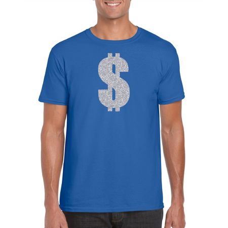 Zilveren dollar / Gangster verkleed t-shirt / kleding blauw heren