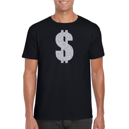 Zilveren dollar / Gangster verkleed t-shirt / kleding zwart heren