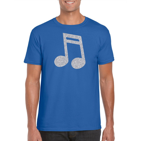 Zilveren muziek noot / muziek feest t-shirt / kleding blauw heren