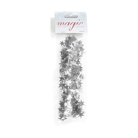 Zilveren spiraal slinger met sterren 750cm kerstboomversieringen