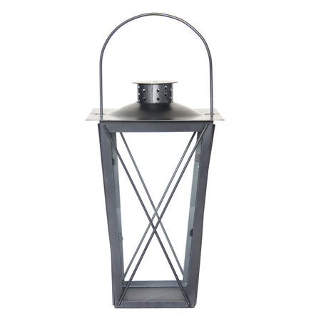 Zilveren tuin lantaarn/windlicht van ijzer 17 x 17 x 30 cm
