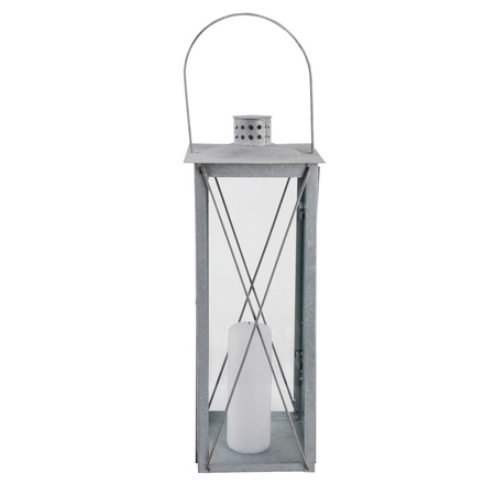 Zilveren tuin lantaarn/windlicht van zink 19,8 x 19,8 x 51,3 cm