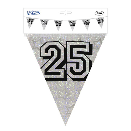 Zilveren verjaardag/jubileum vlaggenlijn 25 jaar 8 meter