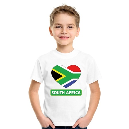Zuid Afrika hart vlag t-shirt wit jongens en meisjes