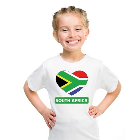 Zuid Afrika hart vlag t-shirt wit jongens en meisjes