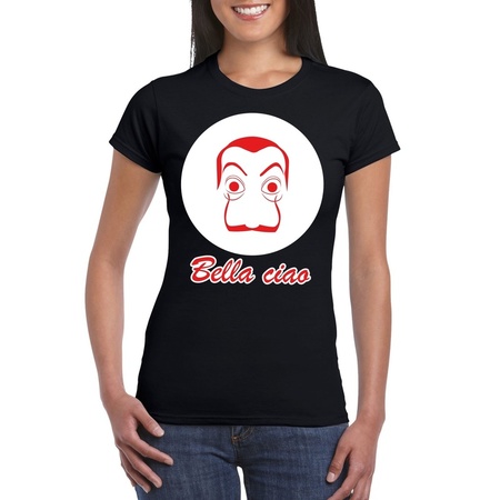 Zwart Salvador Dali t-shirt met La Casa de Papel masker dames