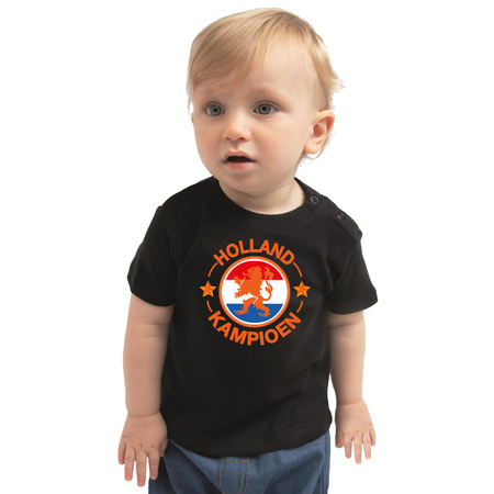 Zwart t-shirt Holland kampioen met leeuw voor babys - Nederland supporter
