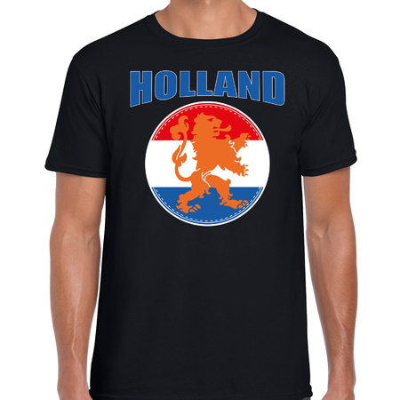 Zwart t-shirt Holland / Nederland supporter Holland met zwart leeuw EK/ WK voor heren