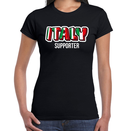 Zwart t-shirt Italy / Italie supporter EK/ WK voor dames