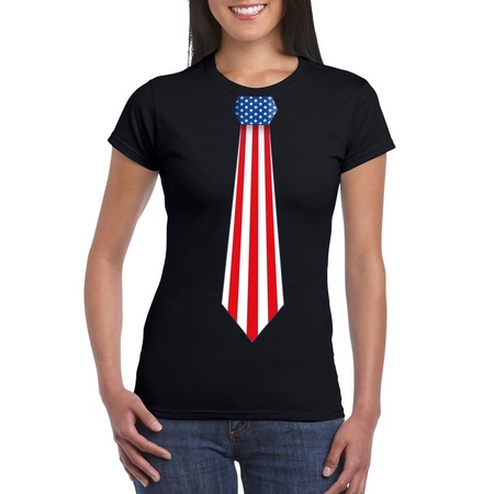 Black t-shirt with United States of America flag tie women