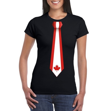 Zwart t-shirt met Canada vlag stropdas dames