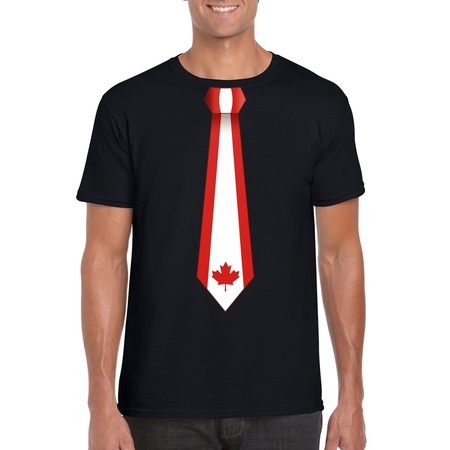 Zwart t-shirt met Canada vlag stropdas heren