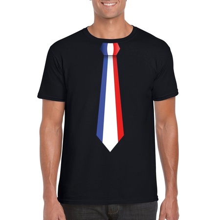 Zwart t-shirt met Frankrijk vlag stropdas heren