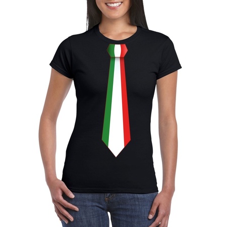 Zwart t-shirt met Italie vlag stropdas dames