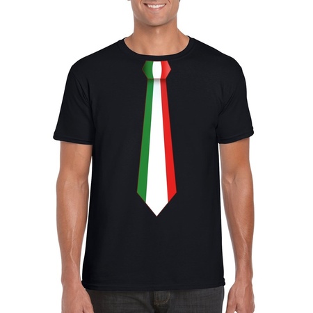 Zwart t-shirt met Italie vlag stropdas heren