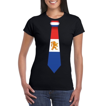 Zwart t-shirt met Nederland vlag stropdas dames
