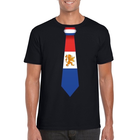 Zwart t-shirt met Nederland vlag stropdas heren