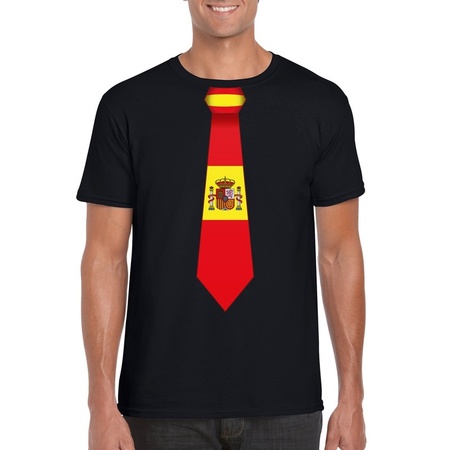 Zwart t-shirt met Spanje vlag stropdas heren