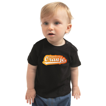 Zwart t-shirt supporter van oranje Holland / Nederland fan voor babys