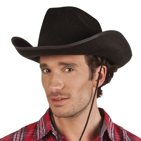 Black carnaval cowboys hat with red handkerchief and gun
