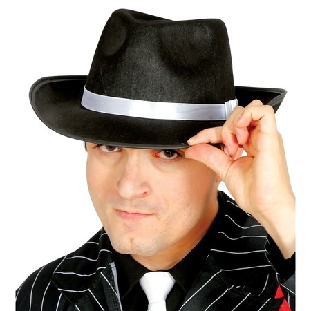 Party carnaval set complete - gangster hat and tie - black - for adults