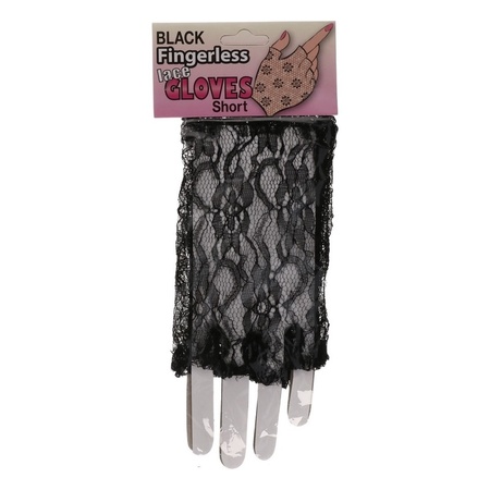 Zwarte korte kanten handschoenen voor volwassenen