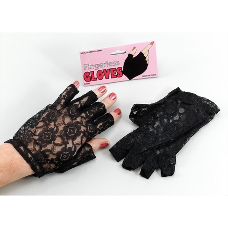Zwarte korte kanten handschoenen voor volwassenen