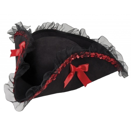 Black with red tricorn hat for adults