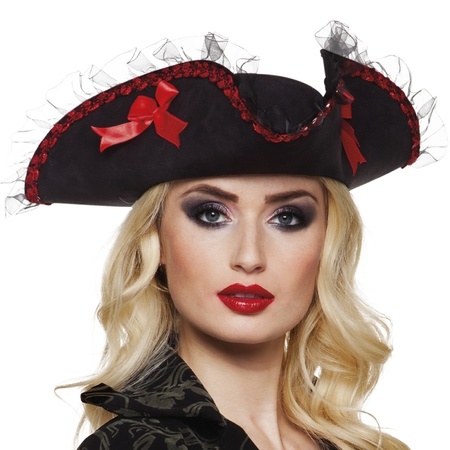 Zwarte piraten driesteek hoed dames