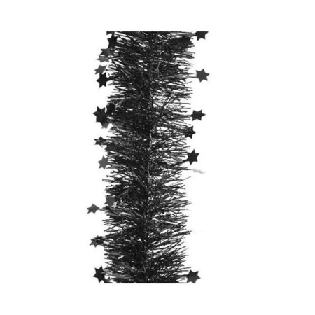 Kerstversiering kunststof glitter ster piek 19 cm en folieslingers pakket zwart van 3x stuks