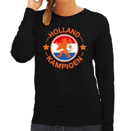 Zwarte sweater / trui Holland / Nederland supporter Holland kampioen met leeuw EK/ WK voor dames