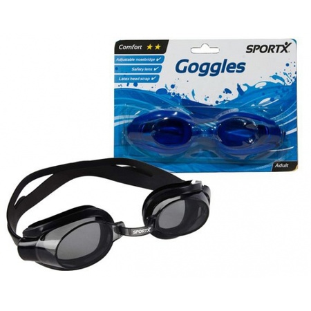 Black swimming goggles with latex headband